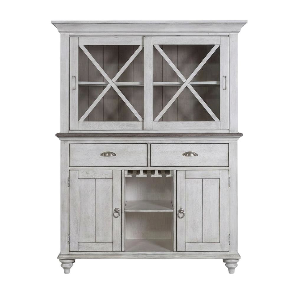 Traditional Rubberwood Hutch & Buffet in Pine Veneers for Dining Room Storage