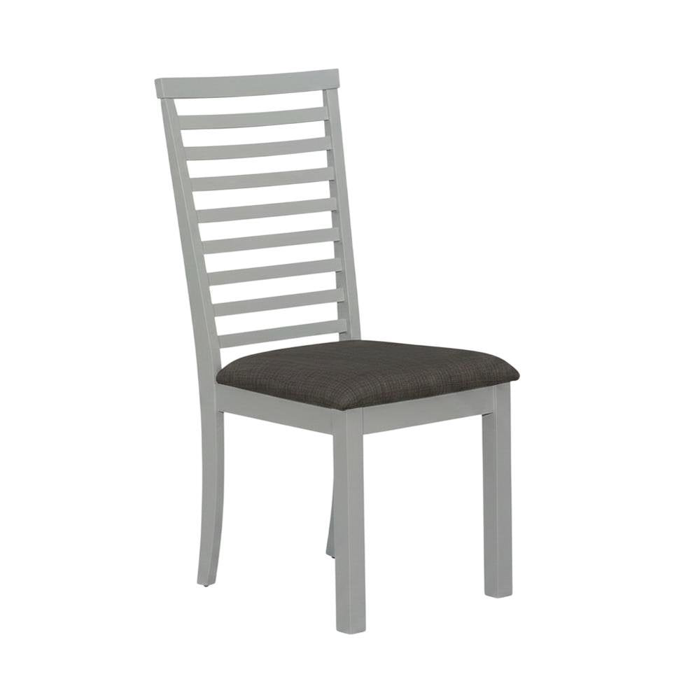 Rubberwood Upholstered Ladder Back Dining Chairs, Grey, Set of 2