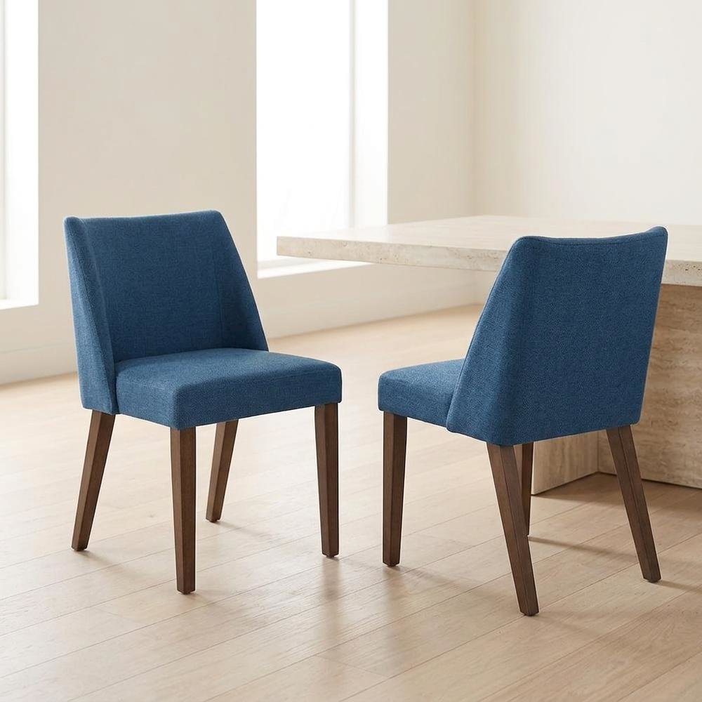 Walnut Veneer Dining Side Chairs with Polyester Upholstery, Brown, Set of 2