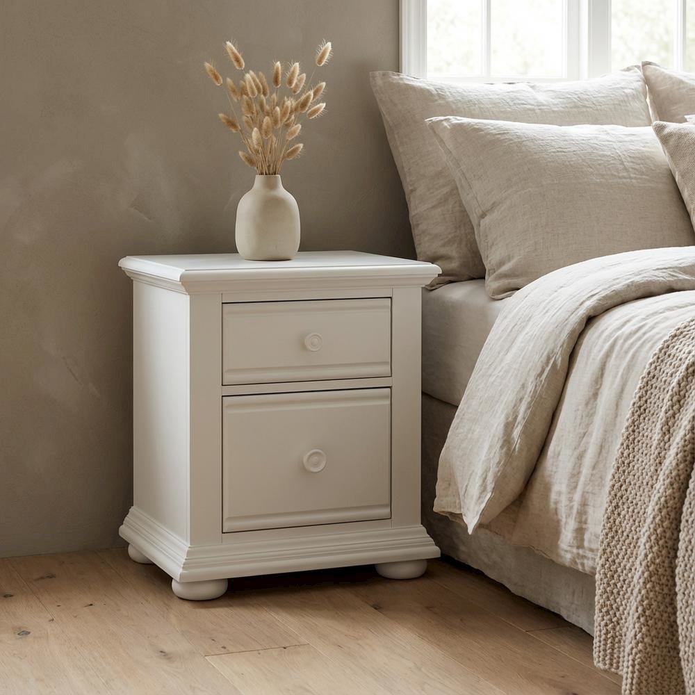 Oyster White Nightstand with 2 Drawers and Cottage Style