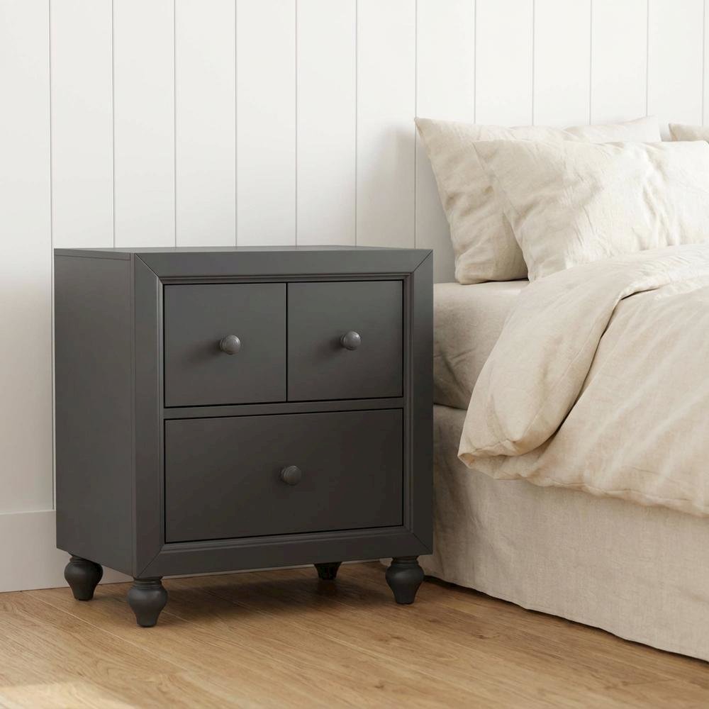 Dark Gray Nightstand with Melamine & Rubberwood Frame for Cozy Bedroom