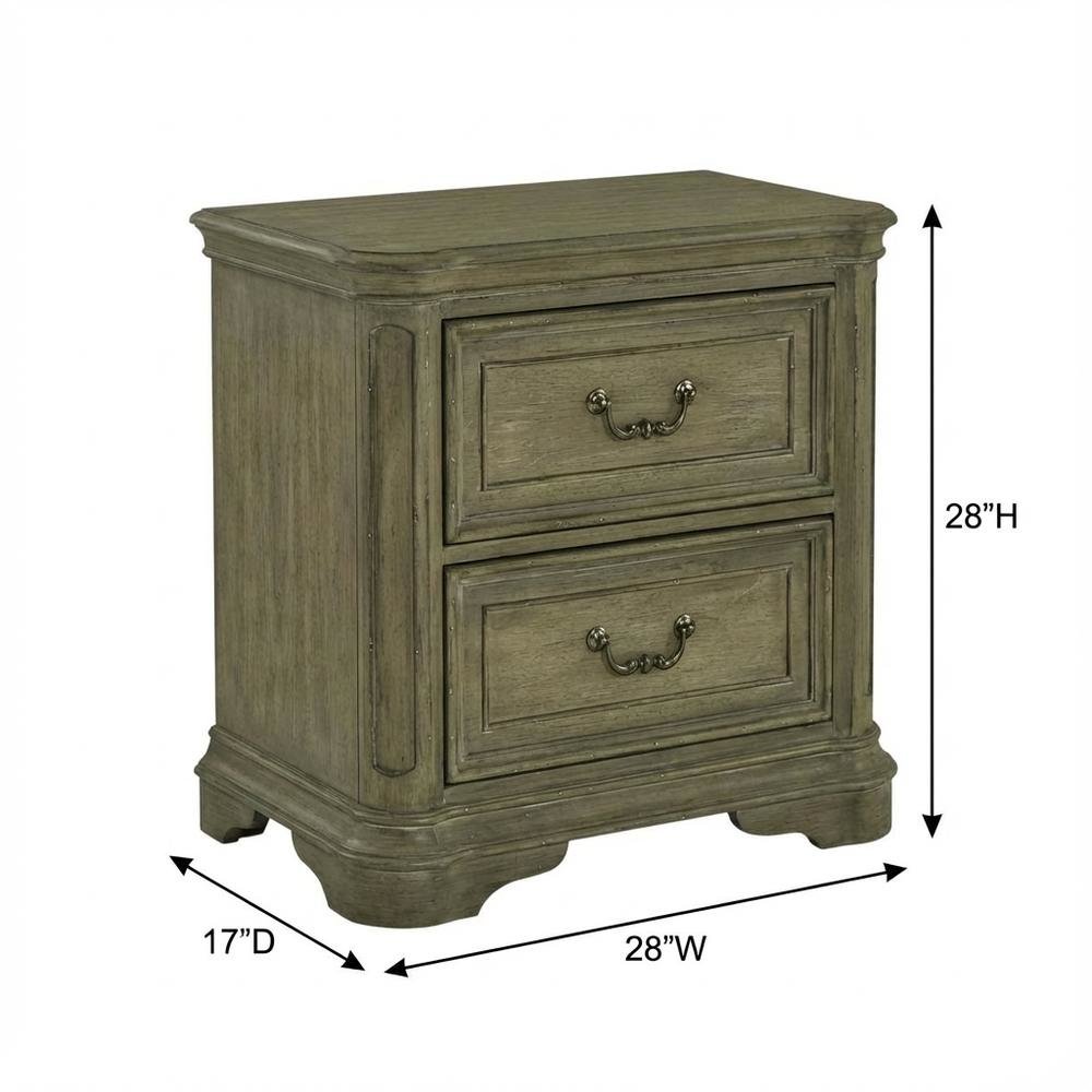 Weathered Bisque Nightstand with 2 Drawers and Traditional Design