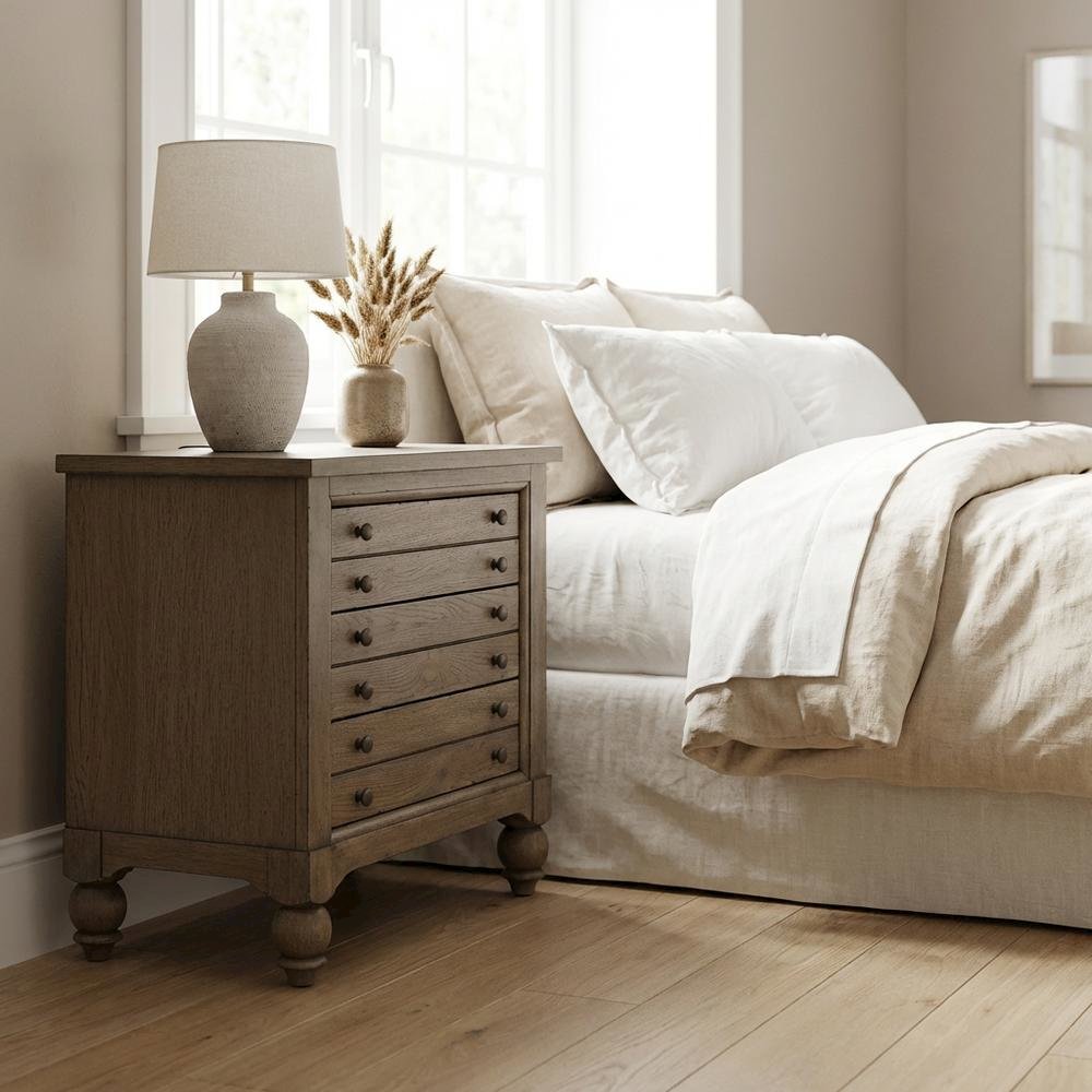 Dusty Taupe Bedside Chest with Charging Station and Modern Design