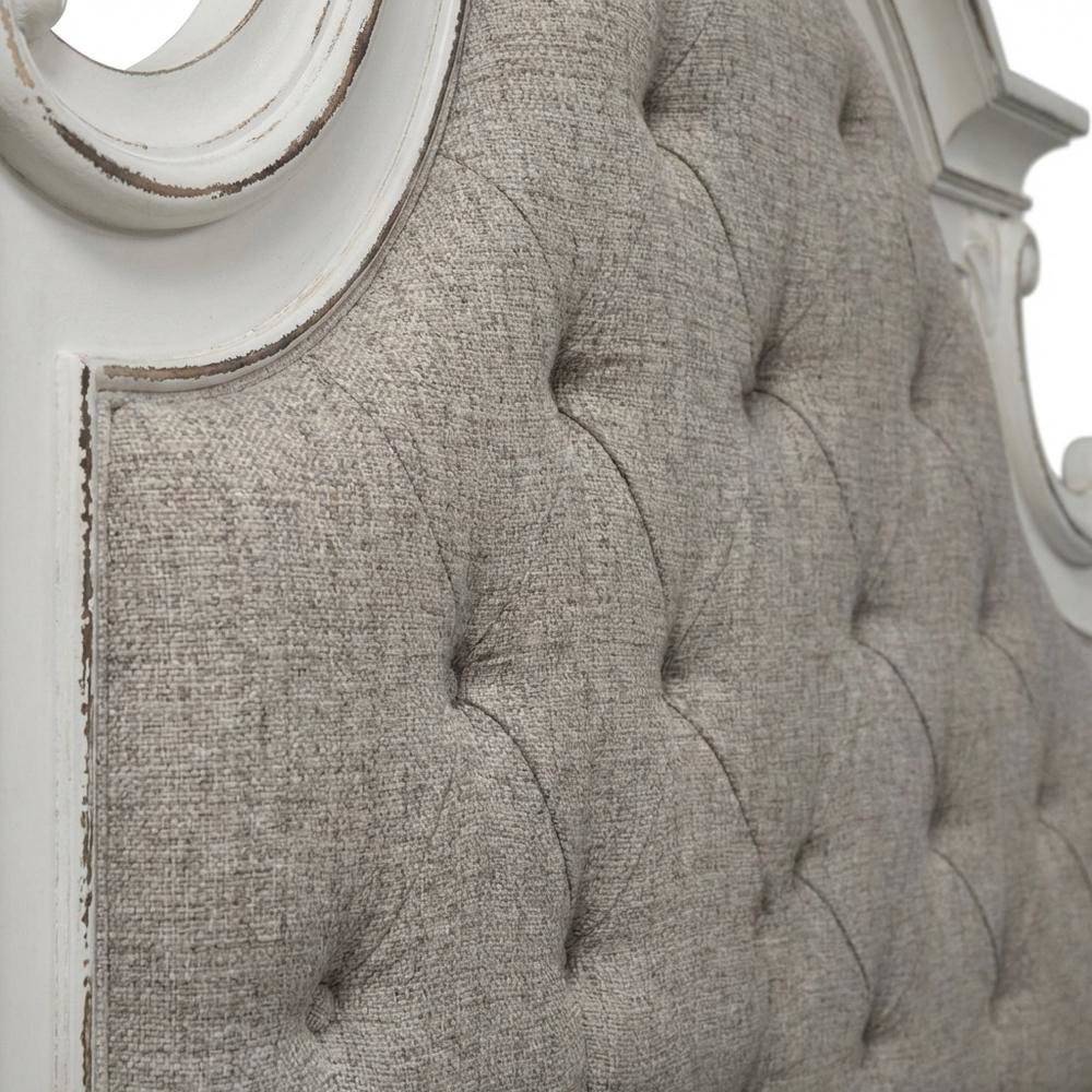 Antique White & Weathered Bark Upholstered Panel Headboard Solid Wood