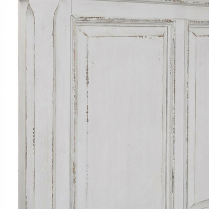 King Panel Headboard Antique White Weathered Brown Solid Wood Traditional Design