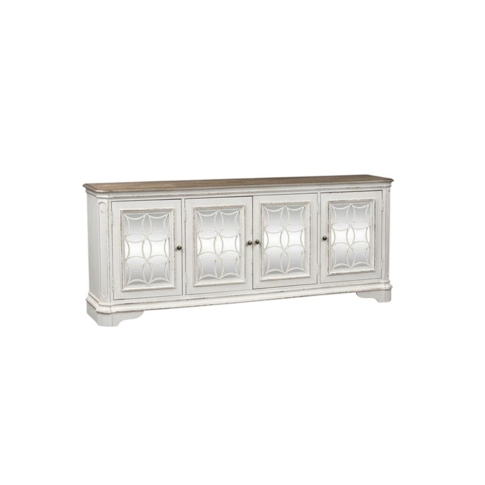Antique White TV Console, European Traditional Style, Solid Wood Construction
