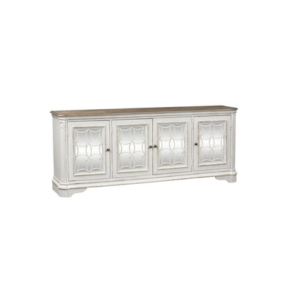 Antique White TV Console, European Traditional Style, Solid Wood Construction
