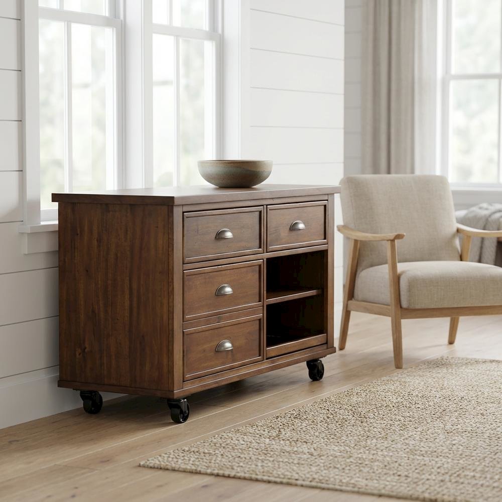 Cobblestone Brown Credenza With Urban Style, Wood And Metal Frame, 48W