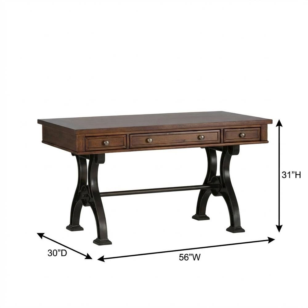 Wooden 3-Piece Desk Set in Cobblestone Brown with Metal Frame for Urban Style