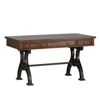 Wooden 3-Piece Desk Set in Cobblestone Brown with Metal Frame for Urban Style