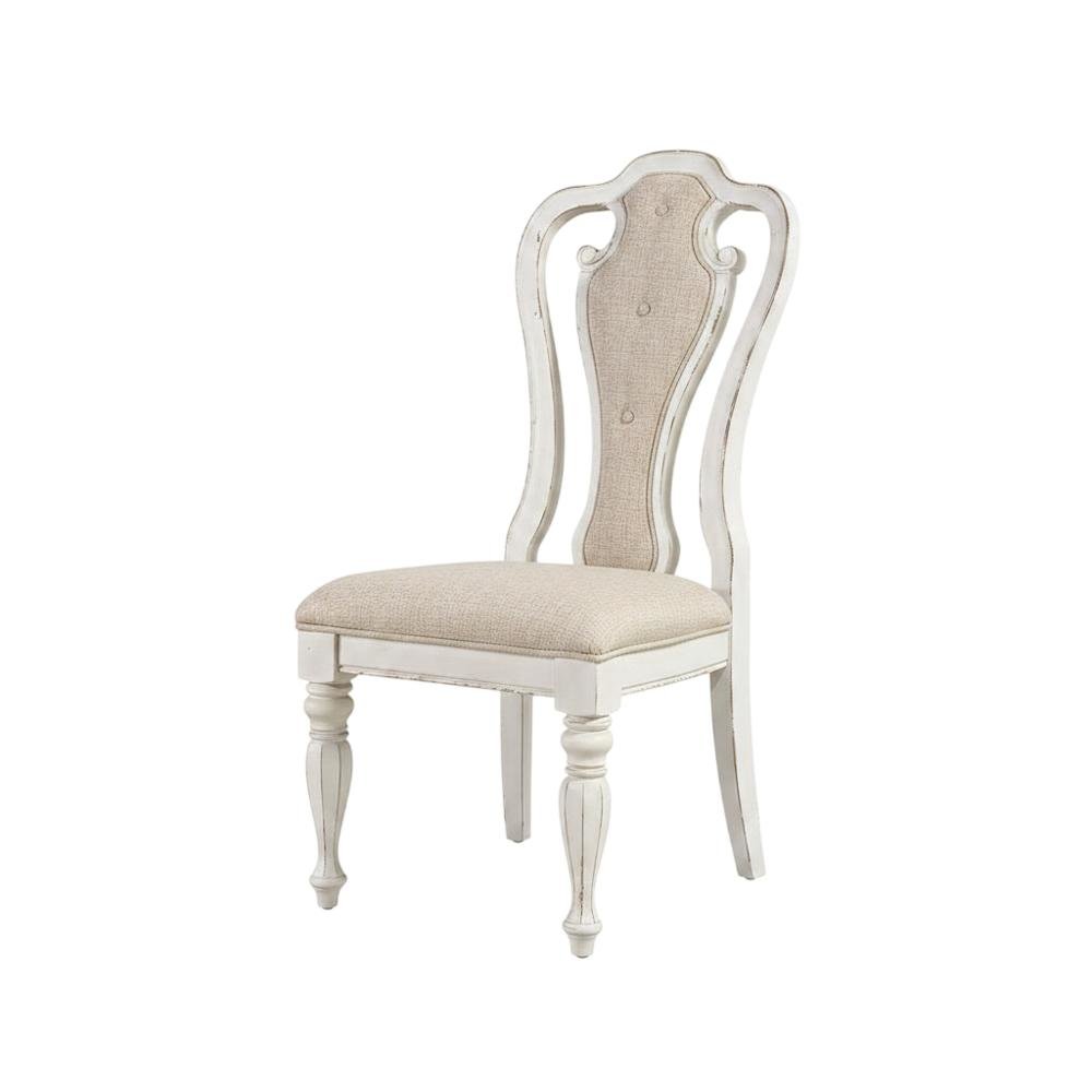 Chenille Upholstered Splat-Back Rubberwood Dining Chair, White, Set of 2