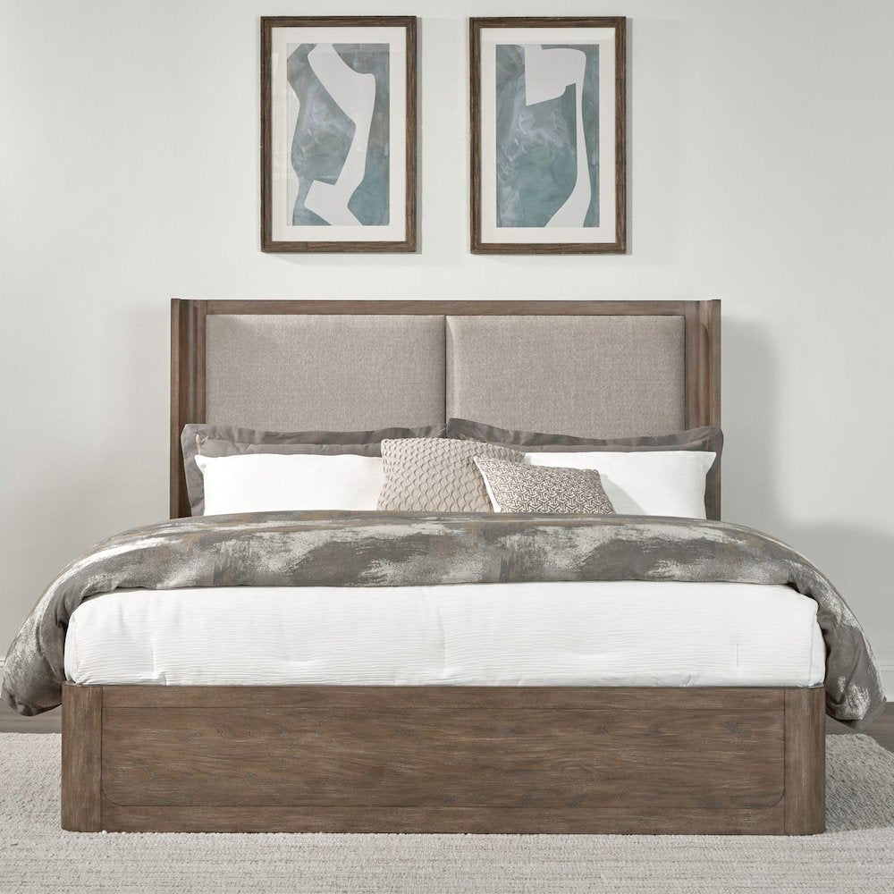 South Bend Queen Upholstered Shelter Bed Contemporary  - Burnished Clay