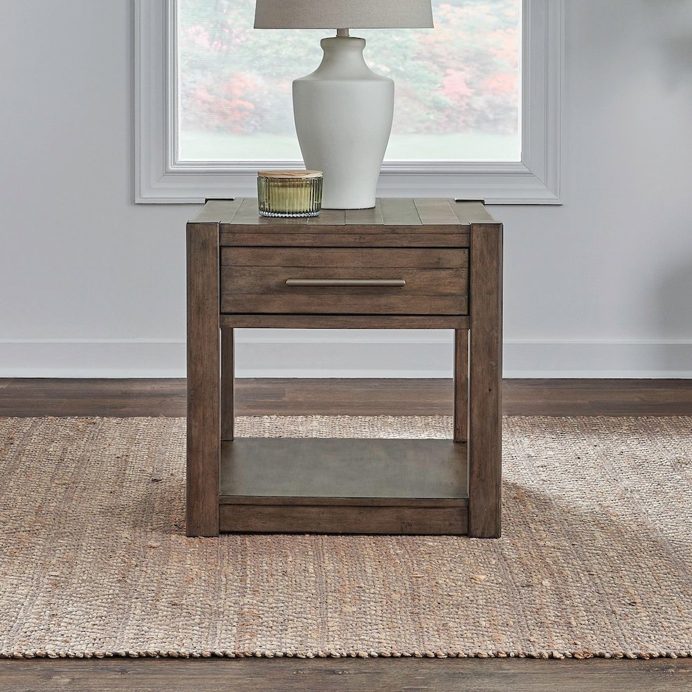 3 Piece Set - Round Cocktail Table, 2 End Tables Cobblestone Brown