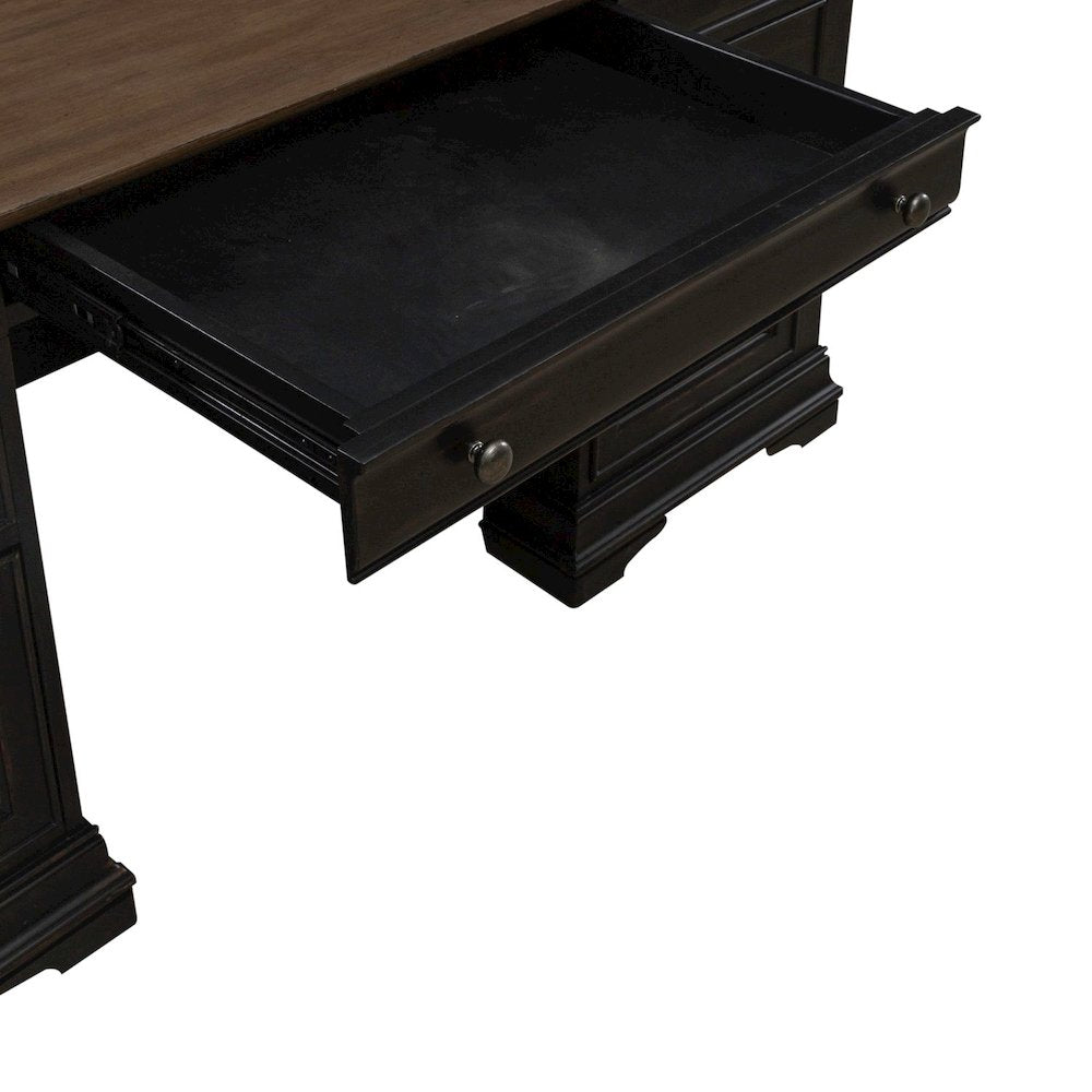 5 Piece Home Office Set with Desk, Credenza and Hutch - Aged Charcoal