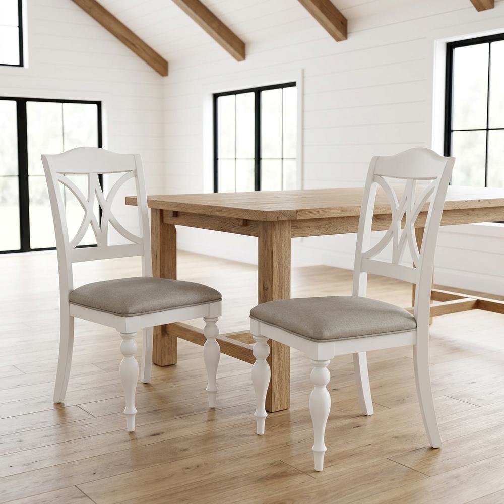 Solid Wood Slat-Back Dining Chairs for Kitchen and Dining Room, White, Set of 2