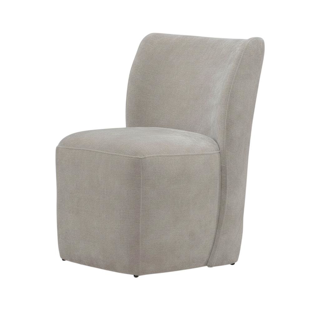 Solid Wood Upholstered Accent Dining Chair with Castors, Eclectic Style, Brown