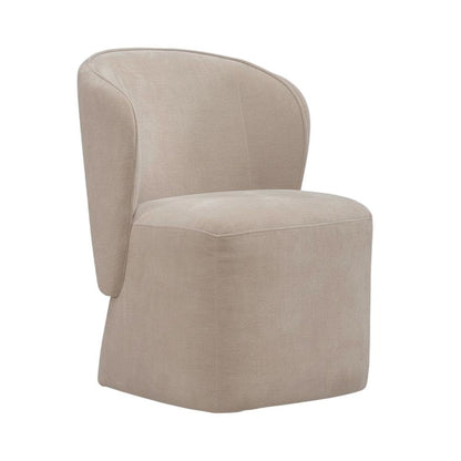 Solid Wood Upholstered Accent Dining Chair with Castors, Eclectic Style, Brown