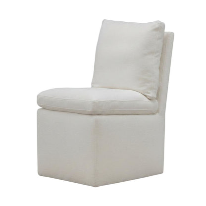 Solid Wood Upholstered Accent Dining Chair with Castors, Eclectic Style, White