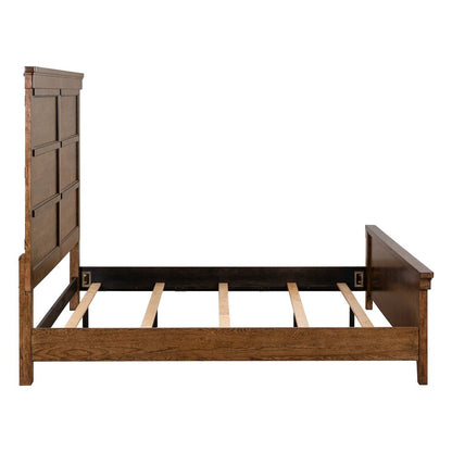 Queen Panel Bed, Dresser & Mirror, Chest, Night Stand Bedroom Set - Amber Brown