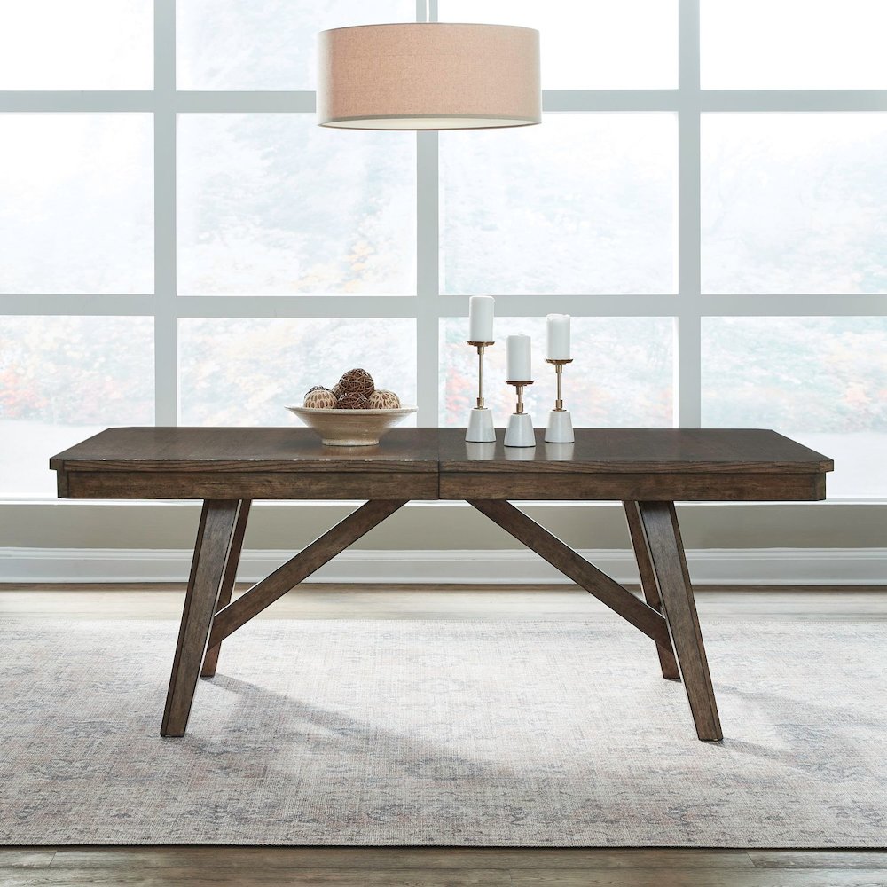 Carolina Park 7 Piece Trestle Dining Room Table with 6 Chairs Set  - Amber Brown