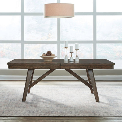 Carolina Park 7 Piece Trestle Dining Room Table with 6 Chairs Set  - Amber Brown