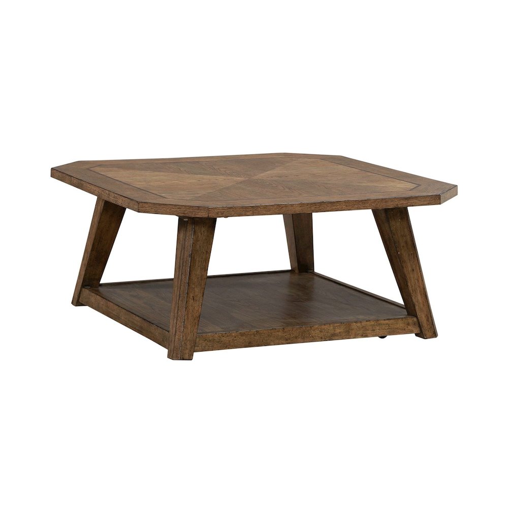 3 Piece Set - Octagonal Cocktail Table, 2 Octagonal End Tables - Amber Brown Oak
