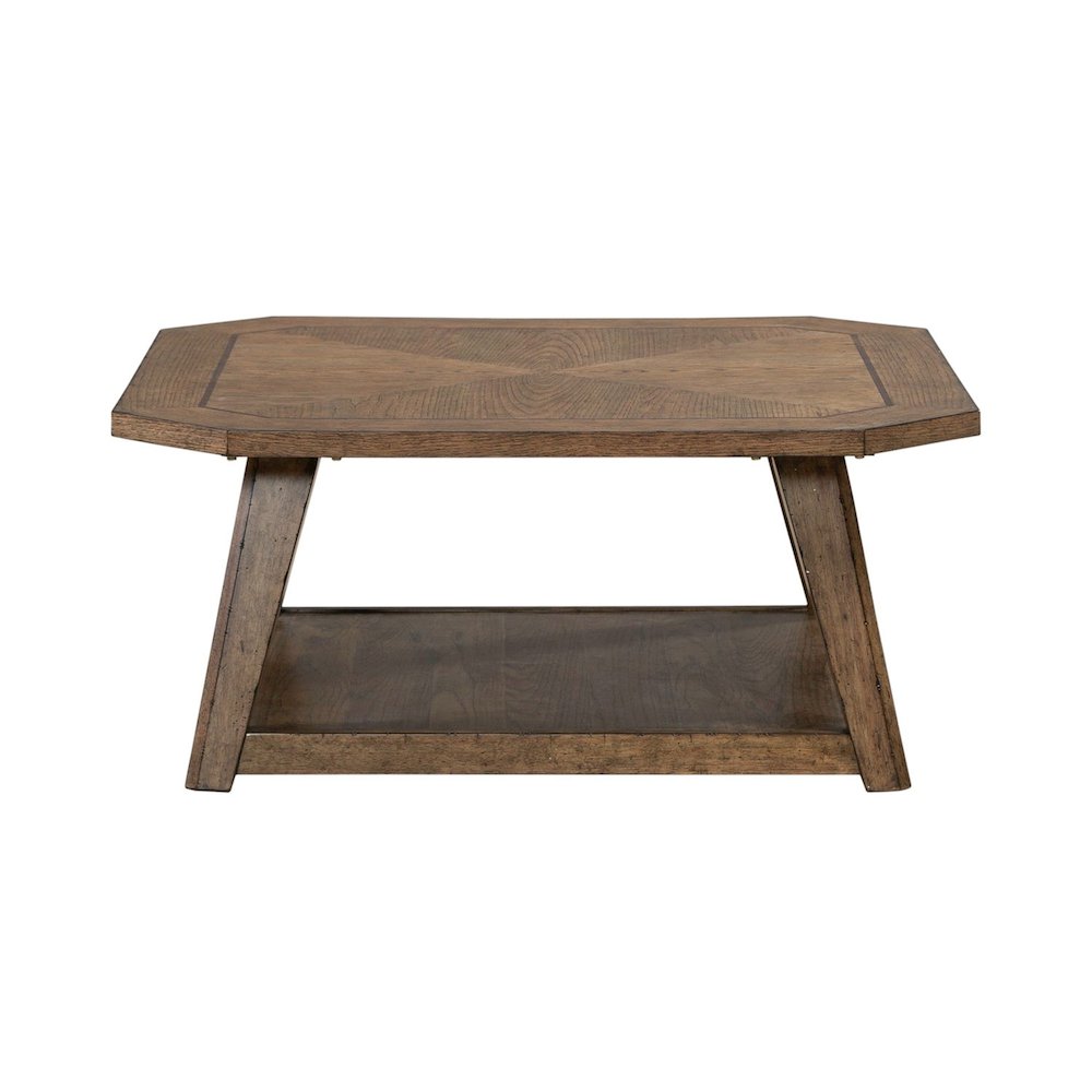 3 Piece Set - Octagonal Cocktail Table, 2 Octagonal End Tables - Amber Brown Oak