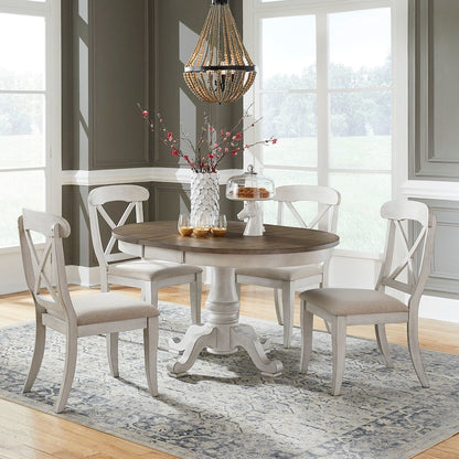 Ocean Isle 5 Piece Pedestal Table Set - 4 X Back Side Chairs - Antique White