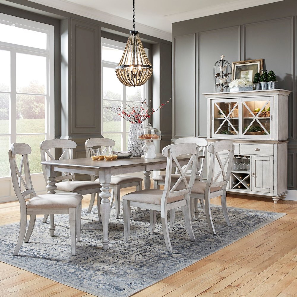 Ocean Isle 7 Piece Rectangular Table Set - 6 X Back Side Chairs - Antique White