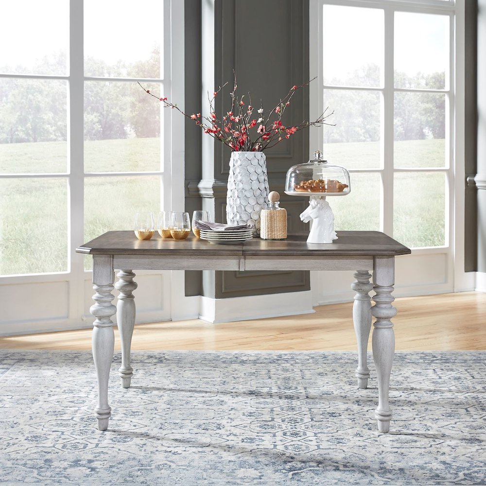 Ocean Isle Rectangular Leg Table 18" Removable Leaf - Antique White & Weathered