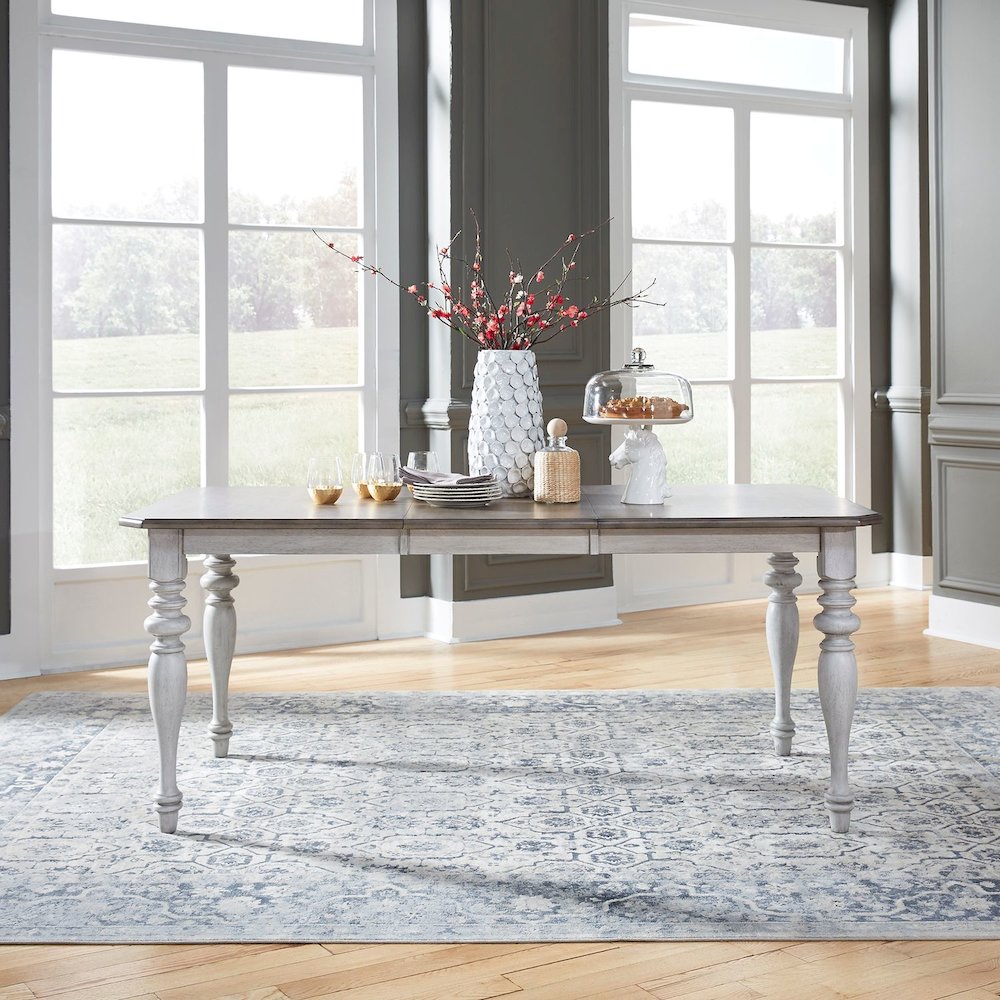 Ocean Isle Rectangular Leg Table 18" Removable Leaf - Antique White & Weathered