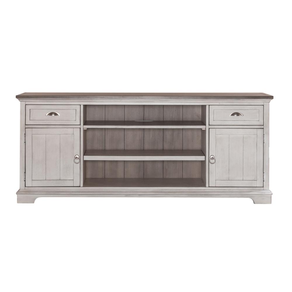Ocean Isle 72 Inch Entertainment TV Stand in Antique White w/ Weathered Pine