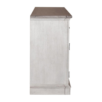 Ocean Isle 72 Inch Entertainment TV Stand in Antique White w/ Weathered Pine