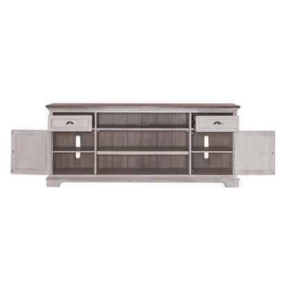 Ocean Isle 72 Inch Entertainment TV Stand in Antique White w/ Weathered Pine