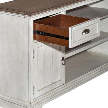 Ocean Isle 72 Inch Entertainment TV Stand in Antique White w/ Weathered Pine