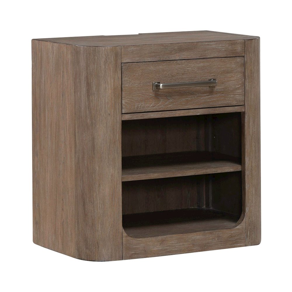 Open Nightstand with AC USB Charging Station Station  - Burnished Clay Wood