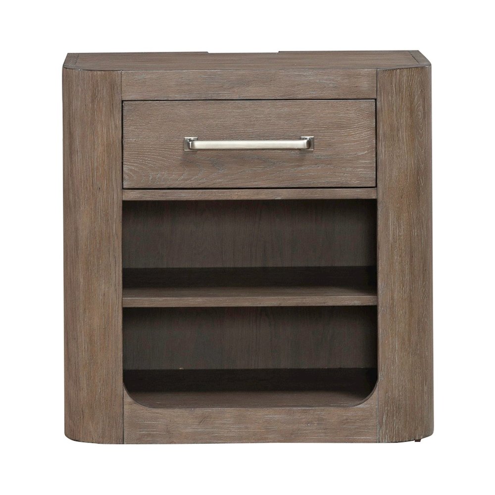 Open Nightstand with AC USB Charging Station Station  - Burnished Clay Wood