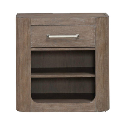 Open Nightstand with AC USB Charging Station Station  - Burnished Clay Wood