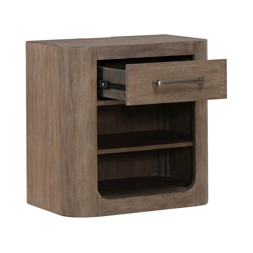 Open Nightstand with AC USB Charging Station Station  - Burnished Clay Wood