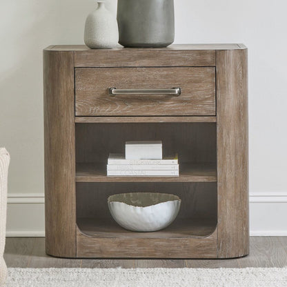 Open Nightstand with AC USB Charging Station Station  - Burnished Clay Wood