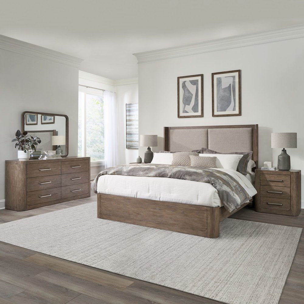 California King Shelter Bed, Dresser & Mirror, Night Stand Set - Burnished Clay