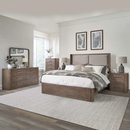 King Shelter Bed, Dresser & Mirror, Chest, Night Stand Set - Burnished Clay