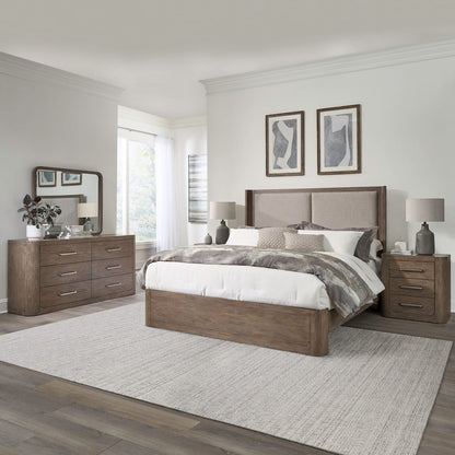 Queen Shelter Bed, Dresser & Mirror, Night Stand Bedroom Set - Burnished Clay