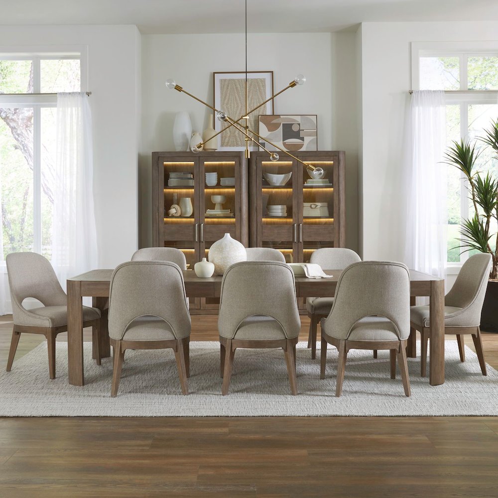 9 Piece Rectangular Dining Room Table with 8 Chairs Set  - Burnished Clay