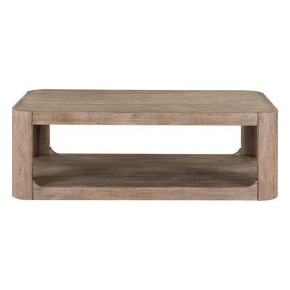 Living Room Rectangular Cocktail Table  with Wheels - Burnished Clay Oak Wood