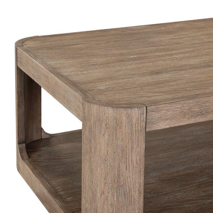 Living Room Rectangular Cocktail Table  with Wheels - Burnished Clay Oak Wood