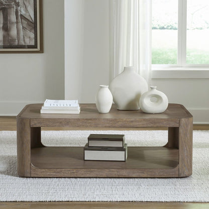 Living Room Rectangular Cocktail Table  with Wheels - Burnished Clay Oak Wood