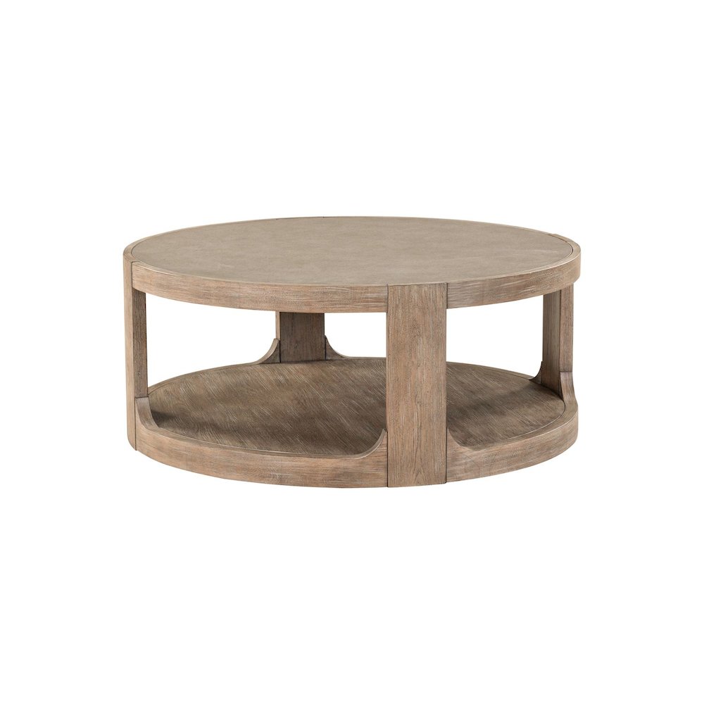 Living Room Round Cocktail Table - Burnished Clay Oak Wood