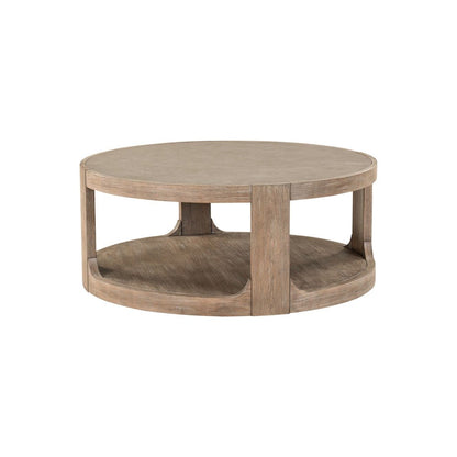 Living Room Round Cocktail Table - Burnished Clay Oak Wood