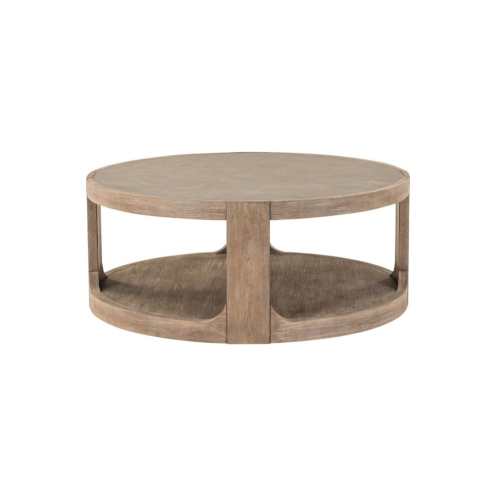 Living Room Round Cocktail Table - Burnished Clay Oak Wood